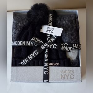 Madden NYC Black Winter Hat and Scarf Set